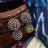 Oxidized German Silver Round Ear Drops -S402